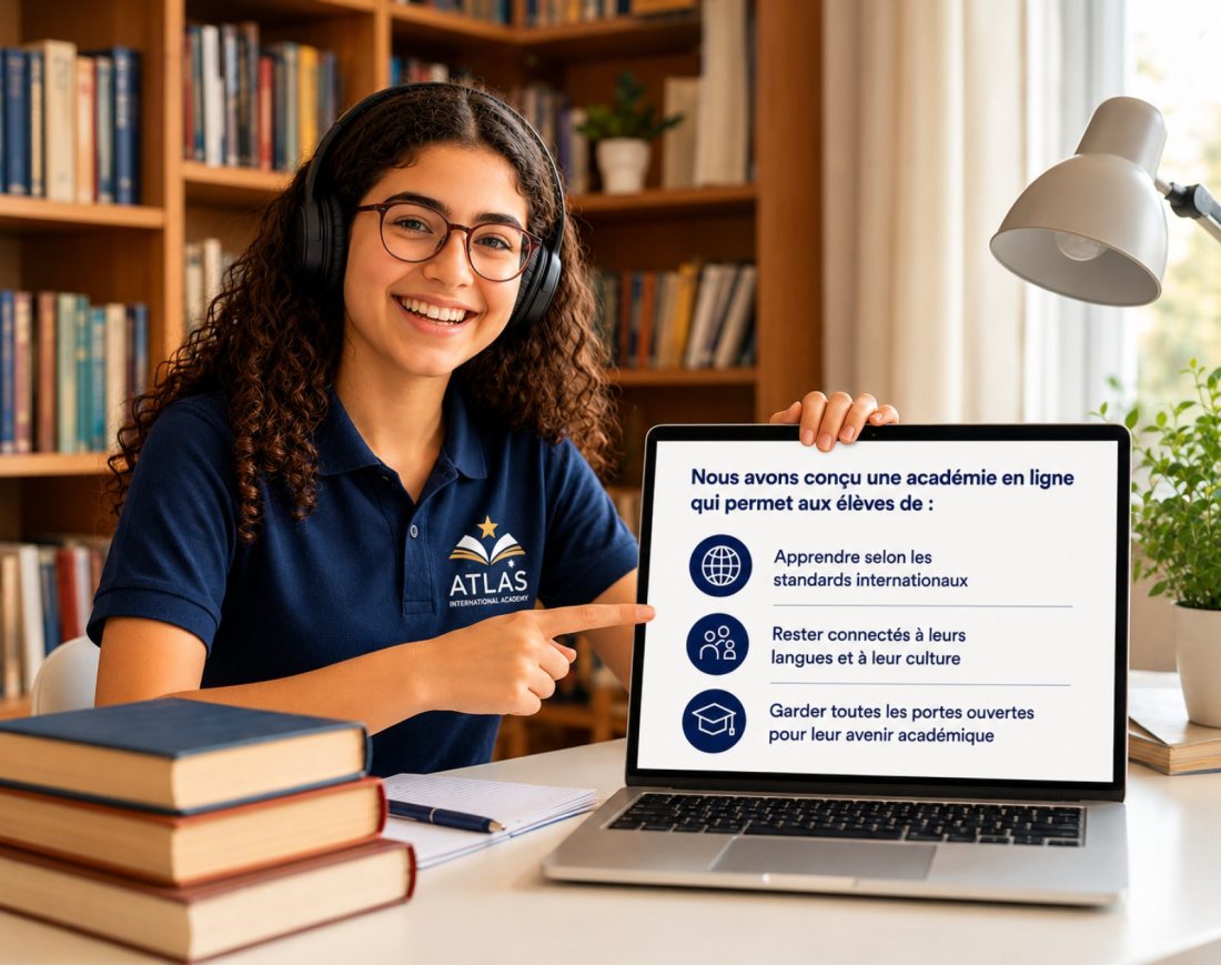 Une élève d’Atlas International Academy en classe en ligne